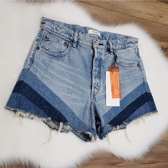 Moussy Vintage MV High Rise Patchwork Gratiot Denim Shorts Size 29 NWT - Picture 12 of 16